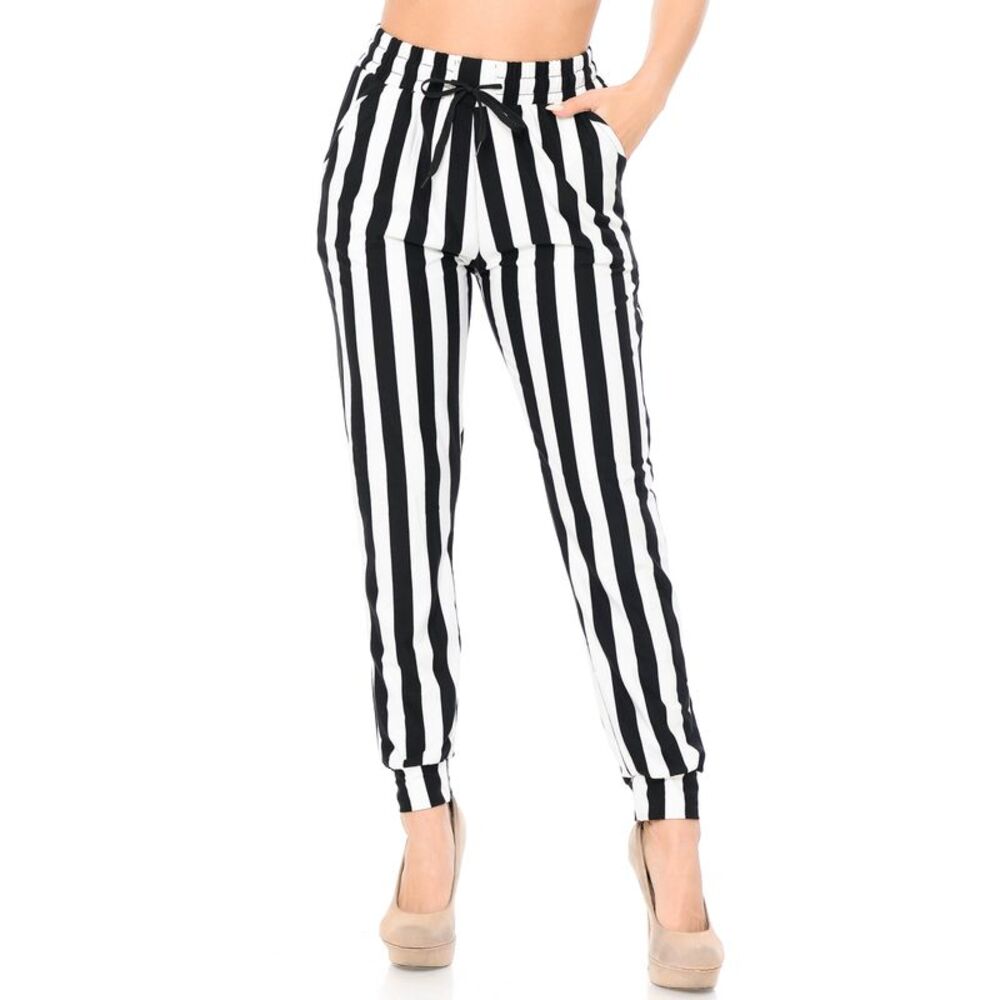 World of Leggings Buttery Smooth Black and White Wide Stripe Joggers